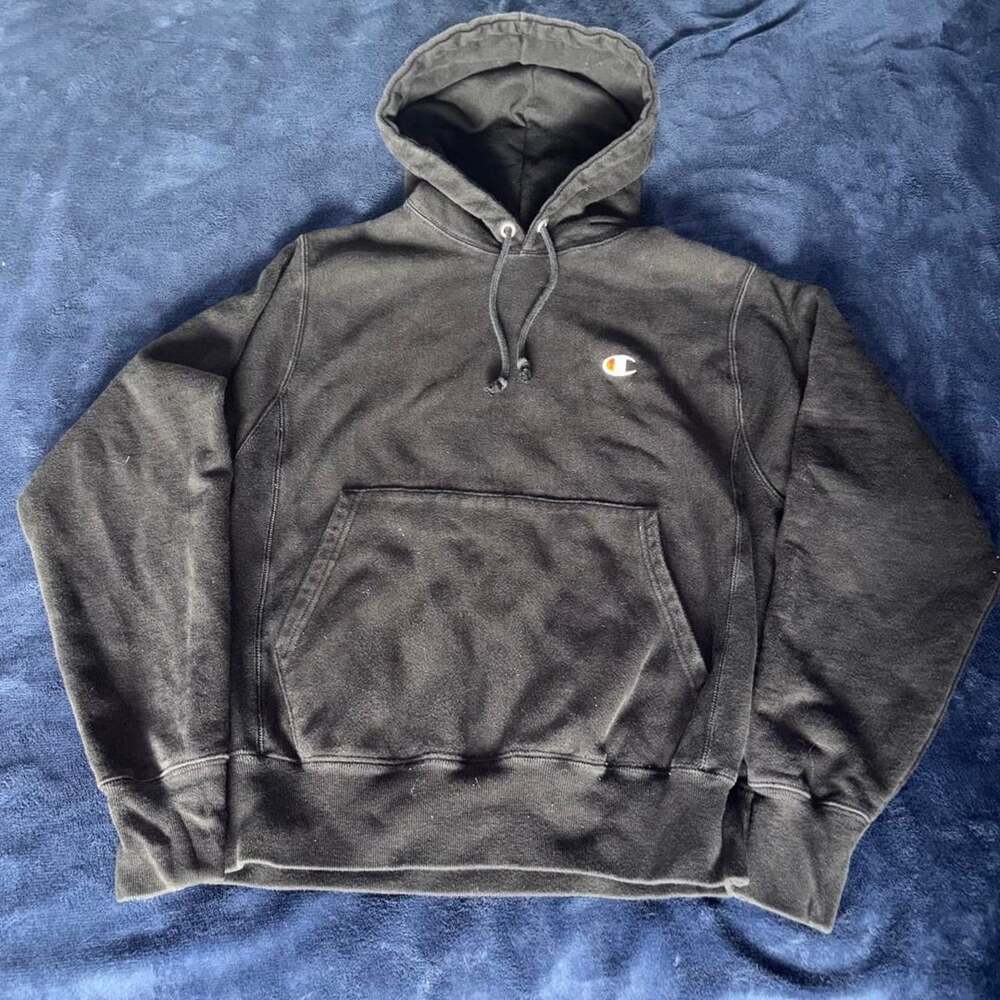 Champion Reverse Weave Hoodie Size Small Black Cotton Blend